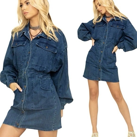 Free People Denim Mini Dress - Picture 1 of 7